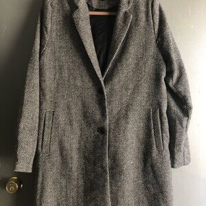 Ambiance Herringbone Trench Coat - Black and White